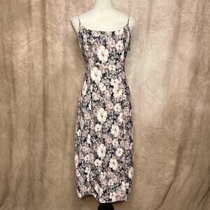Floral Print Maxi Dress Empire Waist Square Neck Earthy Fairy Grunge Whimsigoth